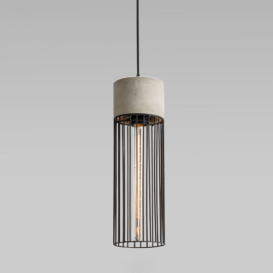 Metallic Minimalist Pendant Light: Caged Dining Room Suspension with Cement Top (Grey) Grey / Tube