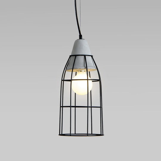 Metallic Minimalist Pendant Light: Caged Dining Room Suspension with Cement Top (Grey) Grey / Long Cone