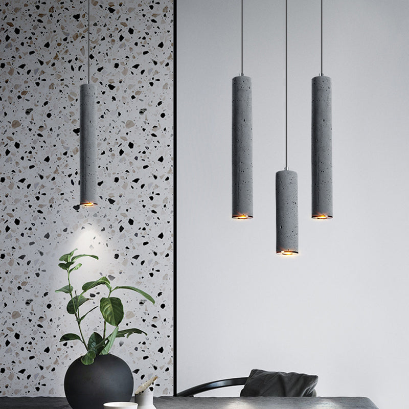 Nordic Style Grey Cement Cylinder Pendant Light For Dining Room Ceiling