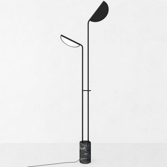 Nordic Cylindrical Base Led Floor Light In Black Marble For Living Room