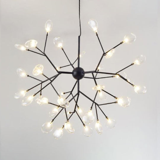 Firefly Chandelier Pendant Light - Clear Glass Dining Room Led Fixture In Black 36 /