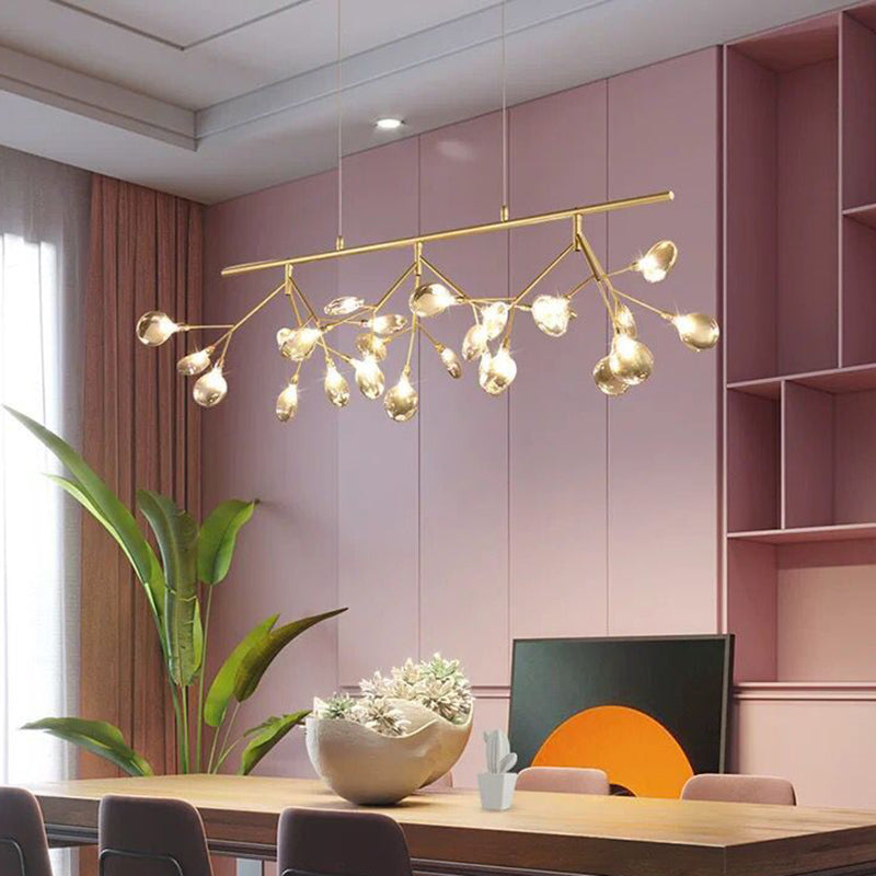 Nordic Style Clear Glass Led Dining Room Pendant Light - Firefly Island Branch Design Gold Lighting