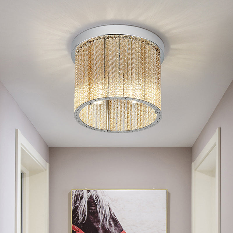 Modern Spiral Glass Rod Ceiling Light 2-Light Flush Mount Chrome With Crystal Drop 7’/10’ Wide