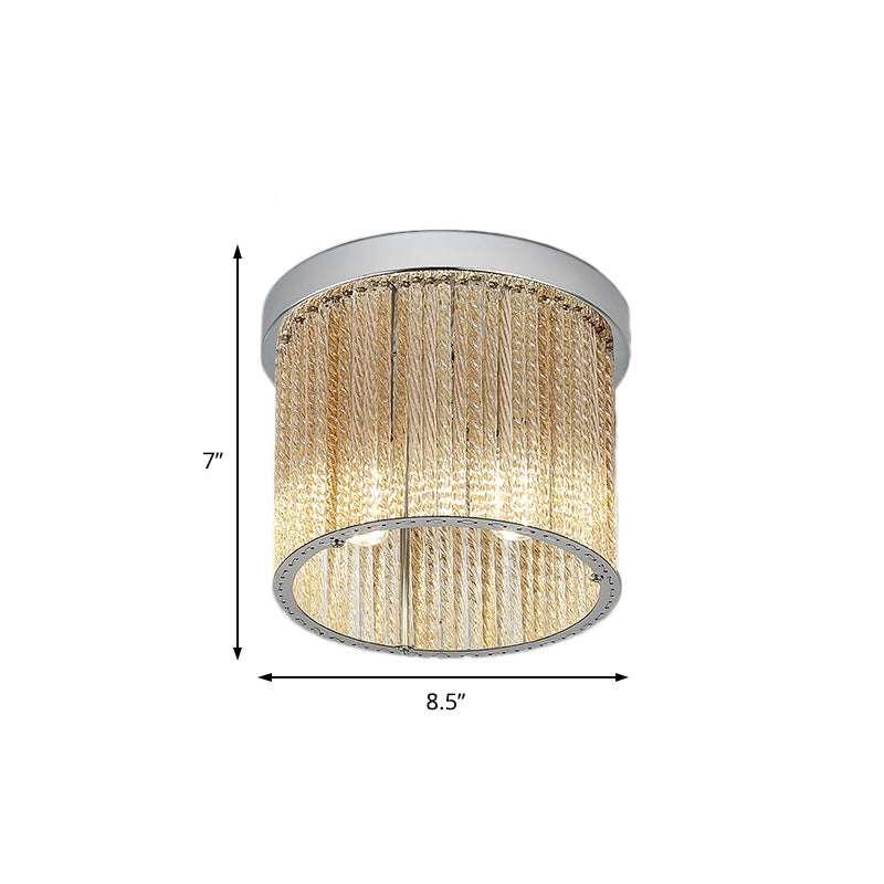 Modern Spiral Glass Rod Ceiling Light 2-Light Flush Mount Chrome With Crystal Drop 7’/10’ Wide