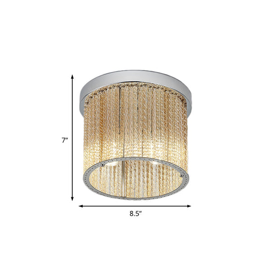 Modern Spiral Glass Rod Ceiling Light 2-Light Flush Mount Chrome With Crystal Drop 7’/10’ Wide