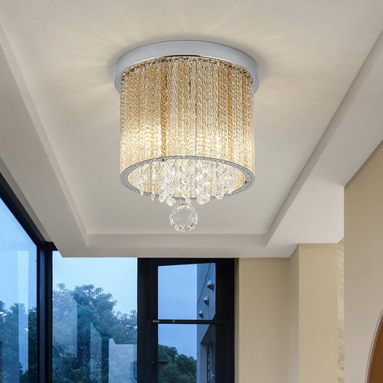 Modern Spiral Glass Rod Ceiling Light 2-Light Flush Mount Chrome With Crystal Drop 7/10 Wide