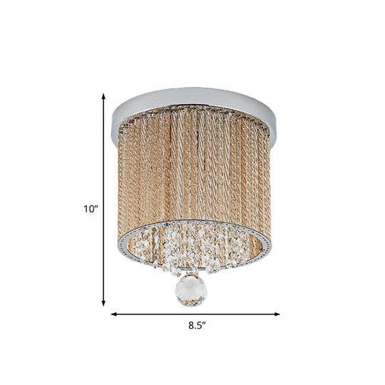 Modern Spiral Glass Rod Ceiling Light 2-Light Flush Mount Chrome With Crystal Drop 7’/10’ Wide