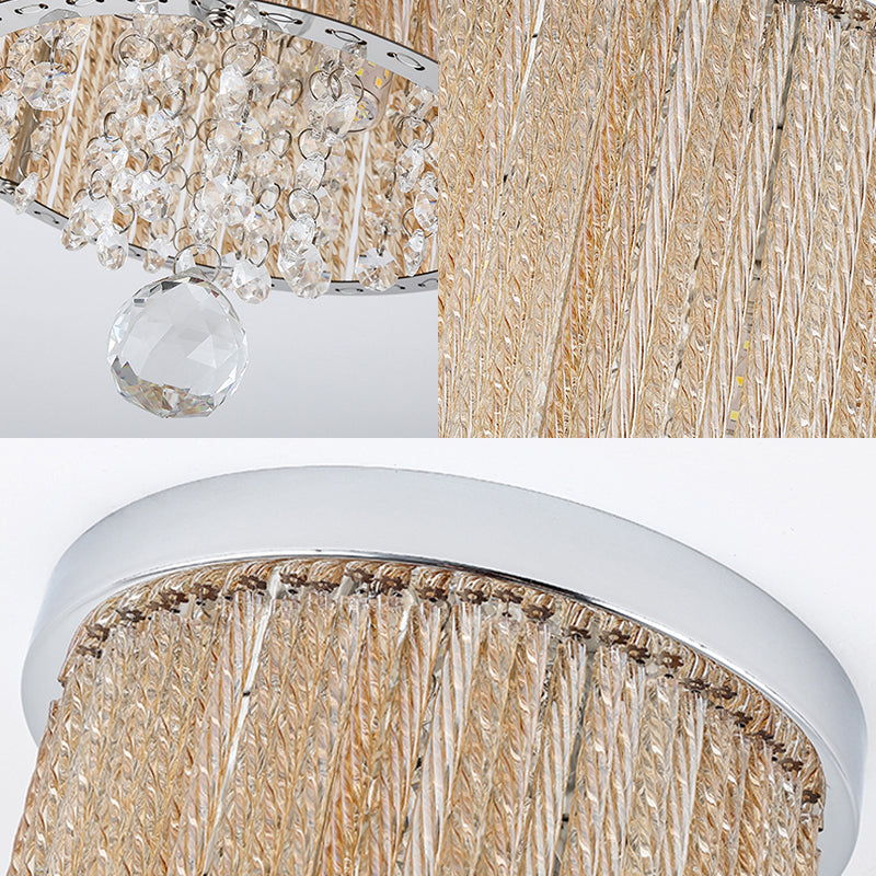 Modern Spiral Glass Rod Ceiling Light 2-Light Flush Mount Chrome With Crystal Drop 7’/10’ Wide