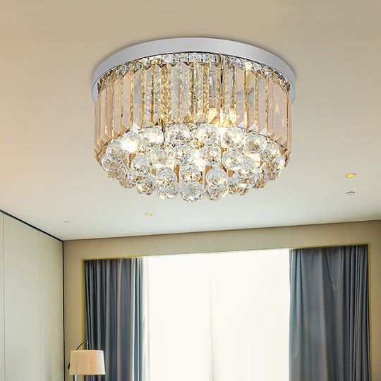 Contemporary Chrome Flush Mount Ceiling Light With Rectangular-Cut Design Available In 2/4/6 Lights