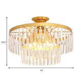 2-Tier Semi Flush Mount Crystal Rod Ceiling Light With 5 Lights Modern Black/Gold Fixture For Living