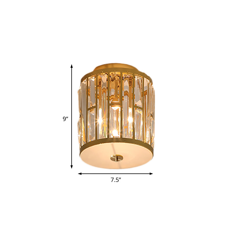 Modern Metal And Crystal Cylinder Flush Mount Light With Gold Ceiling Fixture

Or

Gold Light: