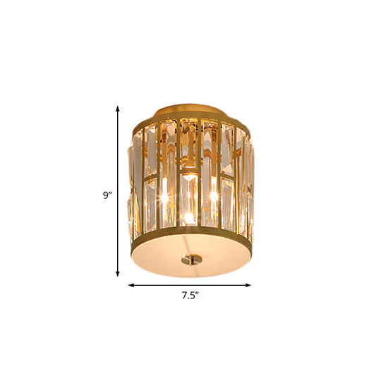 Modern Metal And Crystal Cylinder Flush Mount Light With Gold Ceiling Fixture

Or

Gold Light: