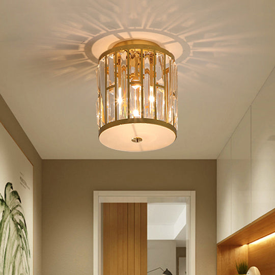 Modern Metal And Crystal Cylinder Flush Mount Light With Gold Ceiling Fixture

Or

Gold Light: