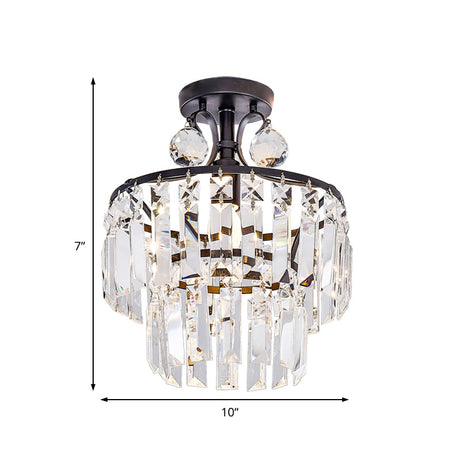 Semi Flush Mount Crystal Block Ceiling Light - Modern 2-Tier Design Black 1