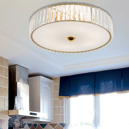 Modern Gold Led Bedroom Flush Mount Ceiling Light With Drum Crystal Shade 12’/19’ Dia