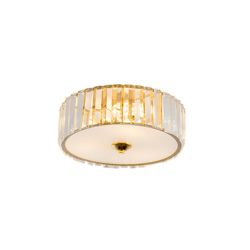 Modern Gold Led Bedroom Flush Mount Ceiling Light With Drum Crystal Shade 12/19 Dia