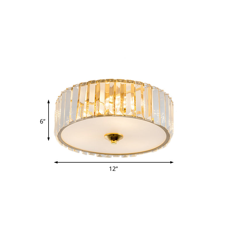 Modern Gold Led Bedroom Flush Mount Ceiling Light With Drum Crystal Shade 12/19 Dia