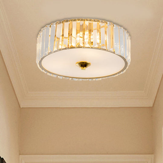 Modern Gold Led Bedroom Flush Mount Ceiling Light With Drum Crystal Shade 12/19 Dia