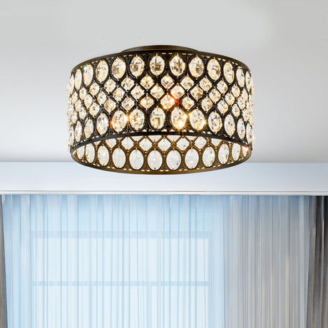 Contemporary 3-Light Metal And Crystal Flush Mount Ceiling Light (Black Cylinder Design) Black / B