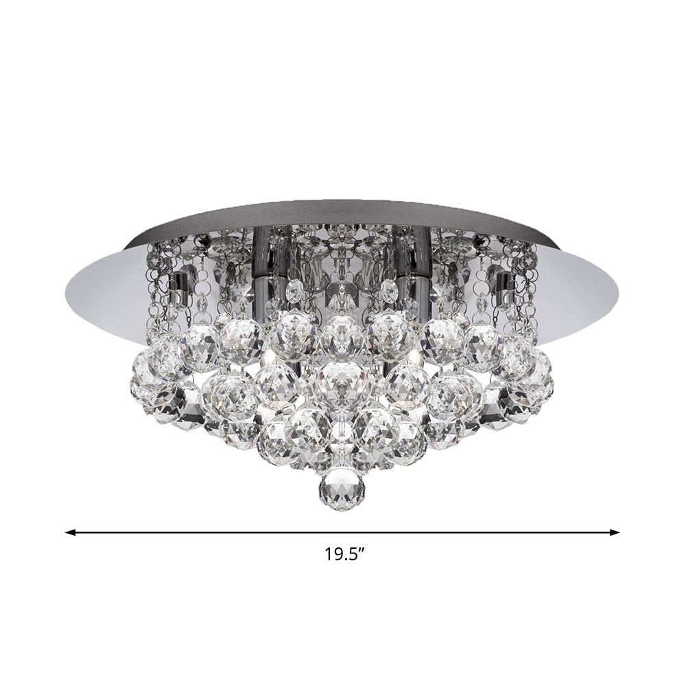 Contemporary Crystal Chrome Ceiling Light - Cascading Flush Mount 3/4/6 Lights 8’/14’/19.5’ Wide