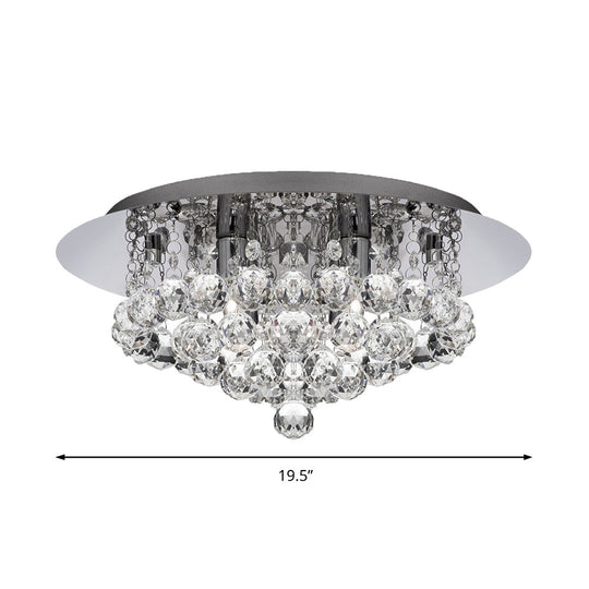Contemporary Crystal Chrome Ceiling Light - Cascading Flush Mount 3/4/6 Lights 8’/14’/19.5’ Wide