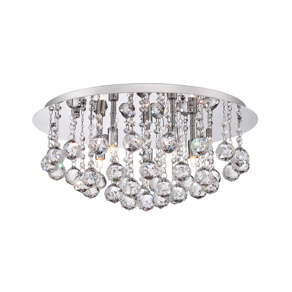 Contemporary Crystal Chrome Ceiling Light - Cascading Flush Mount 3/4/6 Lights 8’/14’/19.5’ Wide