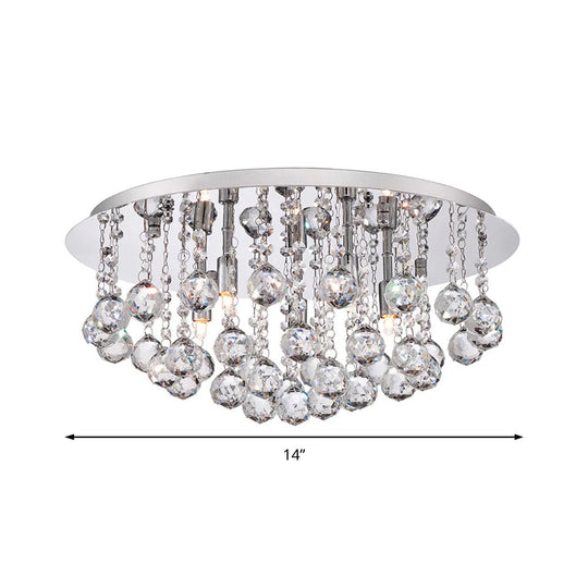 Contemporary Crystal Chrome Ceiling Light - Cascading Flush Mount 3/4/6 Lights 8’/14’/19.5’ Wide