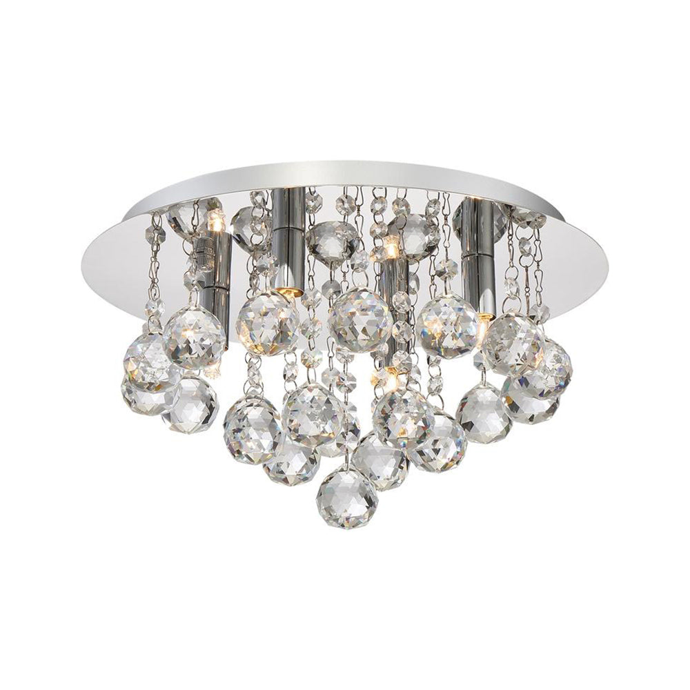 Contemporary Crystal Chrome Ceiling Light - Cascading Flush Mount 3/4/6 Lights 8’/14’/19.5’ Wide