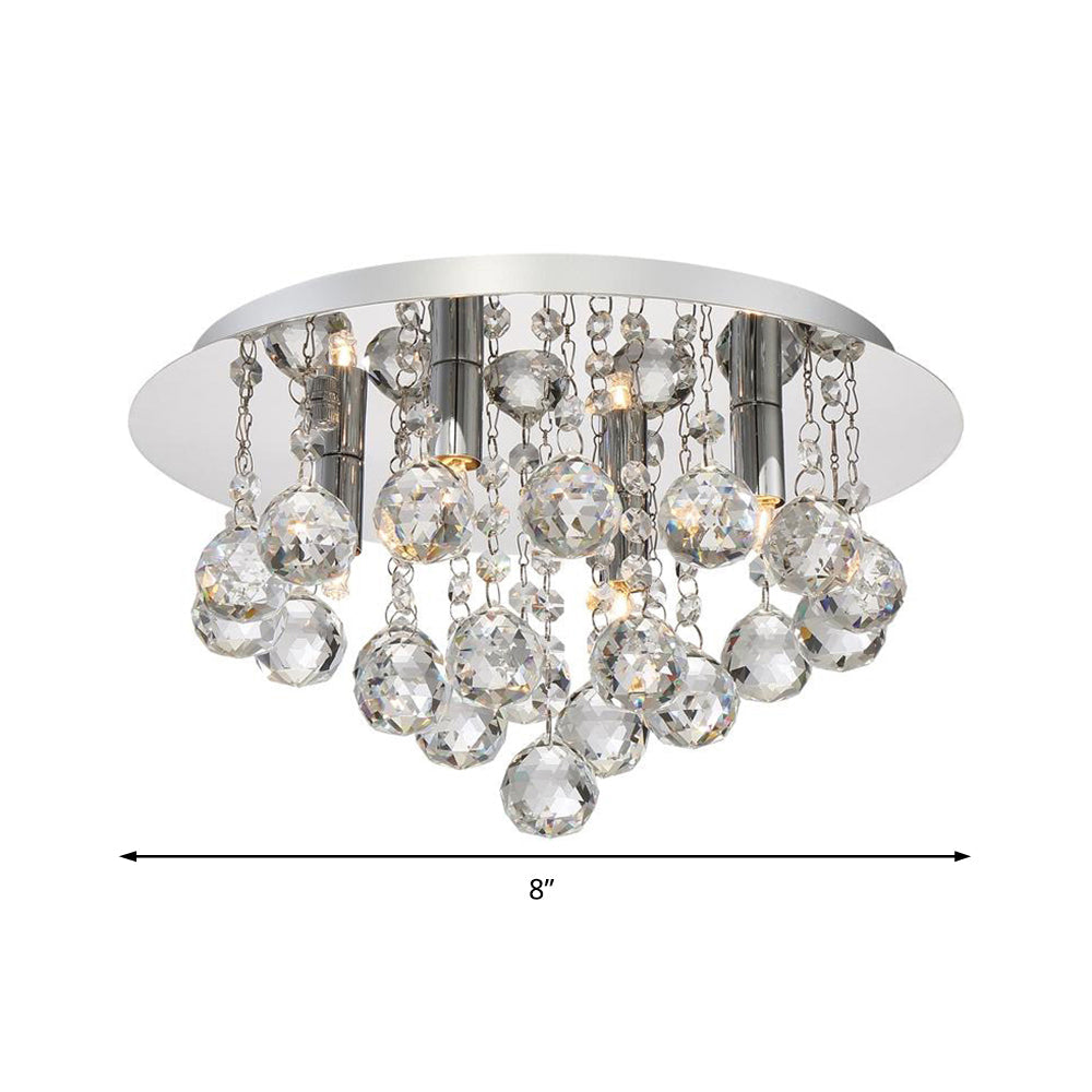 Contemporary Crystal Chrome Ceiling Light - Cascading Flush Mount 3/4/6 Lights 8’/14’/19.5’ Wide