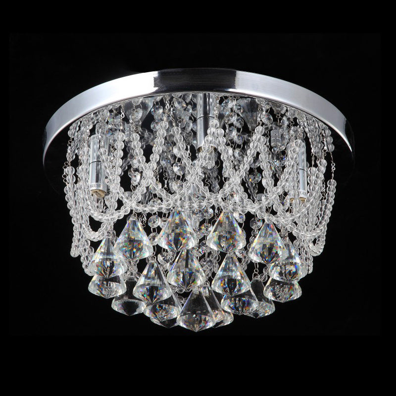 Modern Crystal Strand Ceiling Lamp - Dome Flush 3 Lights 14/18 Wide Chrome; Ideal For Bedroom