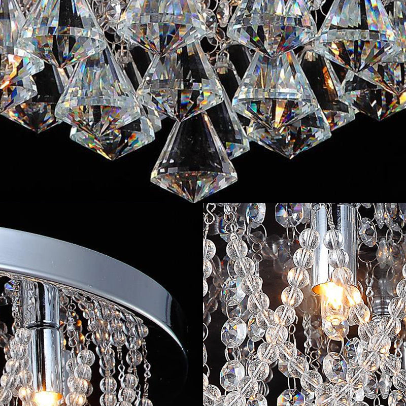 Modern Crystal Strand Ceiling Lamp - Dome Flush 3 Lights 14/18 Wide Chrome; Ideal For Bedroom