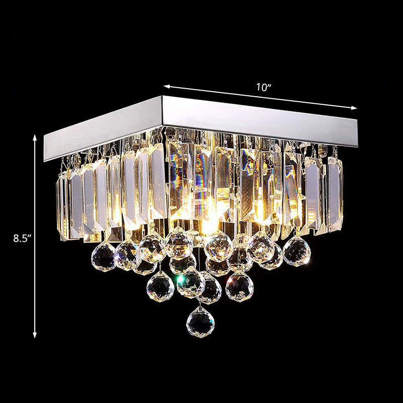Stylish Crystal Shade Chrome Ceiling Flush Mount Light With 4 Lights For Living Room