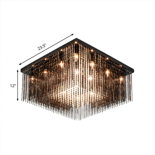 Contemporary Crystal Rod And Beaded Cubic Flush Ceiling Light - Black 4/6/9 Lights 16/19/23.5 Wide