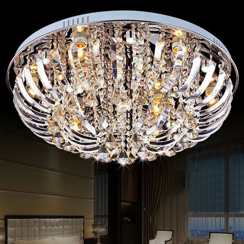 Contemporary Crystal Dome Flush Mount Light - 9/12 Lights 23.5/31.5 Wide Chrome Ceiling Fixture /