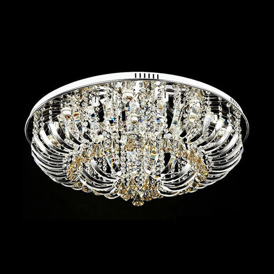 Contemporary Crystal Dome Flush Mount Light - 9/12 Lights 23.5’/31.5’ Wide Chrome Ceiling Fixture