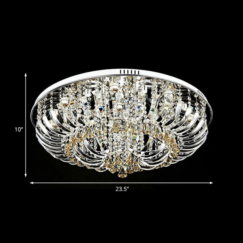 Contemporary Crystal Dome Flush Mount Light - 9/12 Lights 23.5/31.5 Wide Chrome Ceiling Fixture