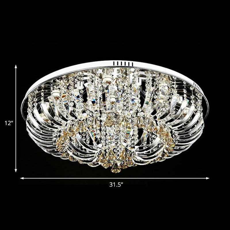Contemporary Crystal Dome Flush Mount Light - 9/12 Lights 23.5’/31.5’ Wide Chrome Ceiling Fixture