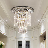 Modern Crystal Block Double Cylinder Shade Flush Ceiling Light - 5 Lights Chrome/Gold Chrome