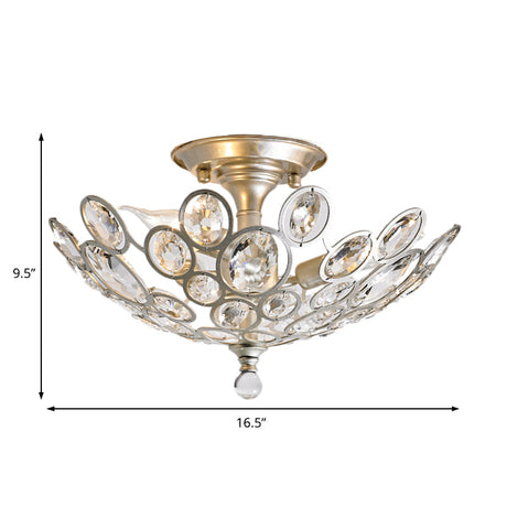 Contemporary Metal And Crystal Flush Mount Ceiling Light (3-Light) In Silver