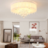 Led Flush Mount Ceiling Light With Crystal Drop And White Glass Shade - Simple Style 19.5/23.5 Wide