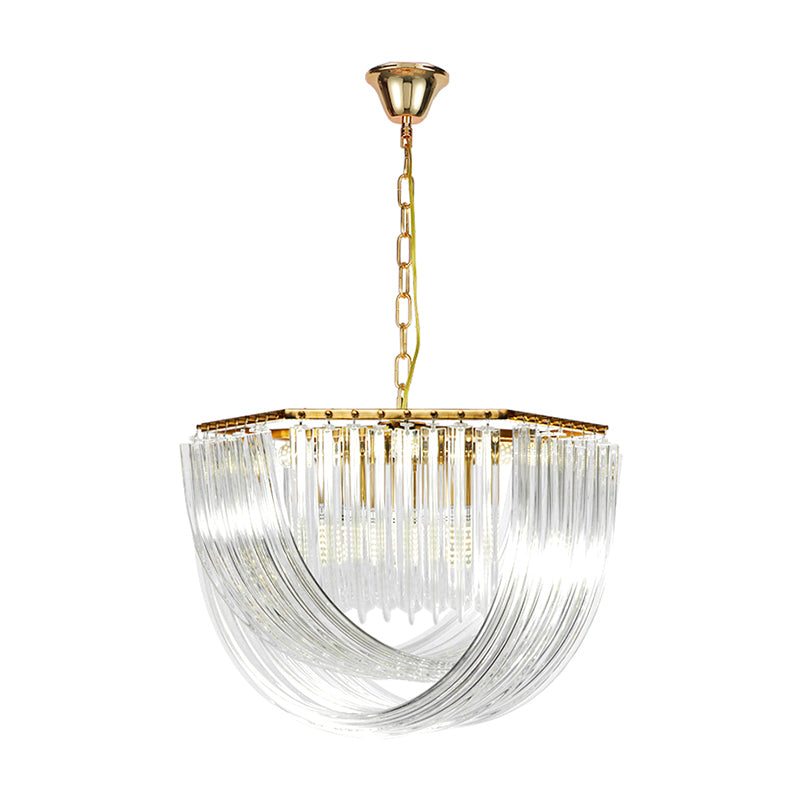 Contemporary Crystal Chandelier Light - Hexagon Design Gold Finish 4-Light 12’’/19.5’’ Wide