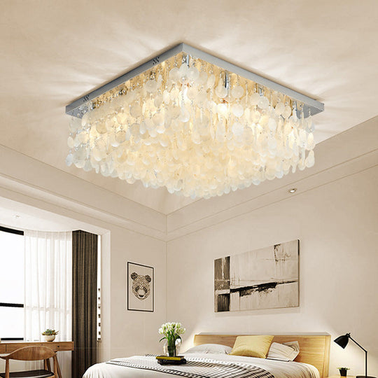 Modern Crystal Led Chrome Ceiling Light For Bedroom - Square Flush Mount 16’/19.5’/23.5’ Wide / 16’
