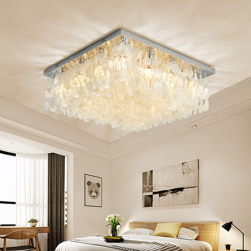 Modern Crystal Led Chrome Ceiling Light For Bedroom - Square Flush Mount 16/19.5/23.5 Wide / 16