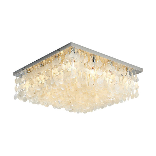Modern Crystal Led Chrome Ceiling Light For Bedroom - Square Flush Mount 16’/19.5’/23.5’ Wide