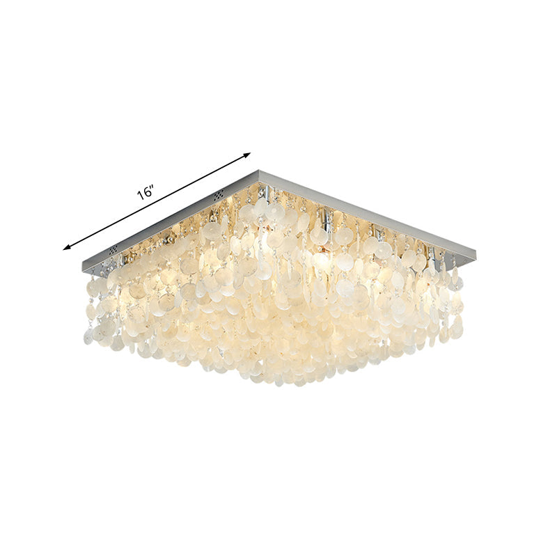 Modern Crystal Led Chrome Ceiling Light For Bedroom - Square Flush Mount 16’/19.5’/23.5’ Wide