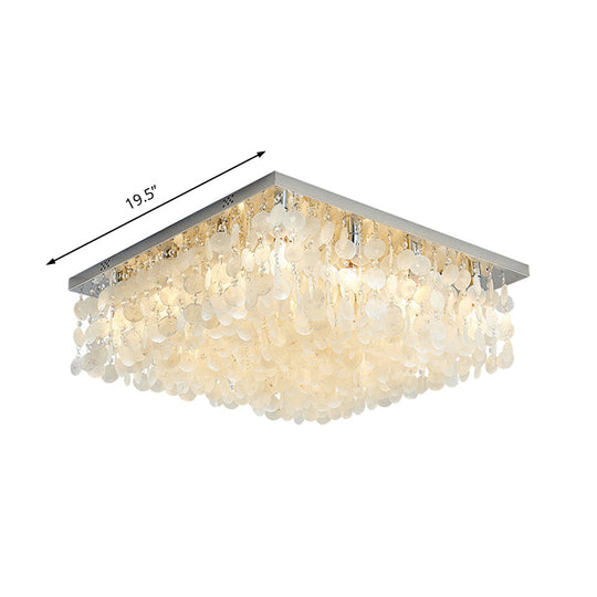 Modern Crystal Led Chrome Ceiling Light For Bedroom - Square Flush Mount 16’/19.5’/23.5’ Wide