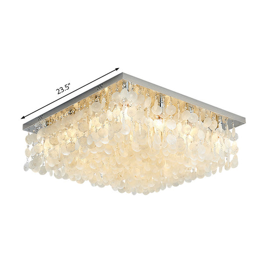 Modern Crystal Led Chrome Ceiling Light For Bedroom - Square Flush Mount 16’/19.5’/23.5’ Wide