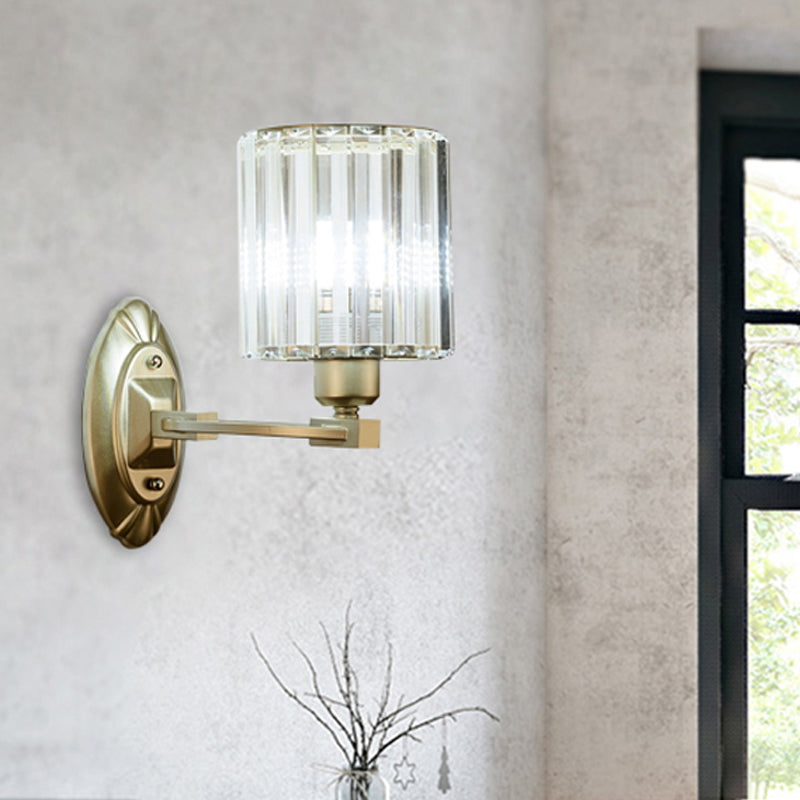 Silver Modern Cylinder Crystal Wall Light Fixture For Living Room - 1/2 Lights Sconce