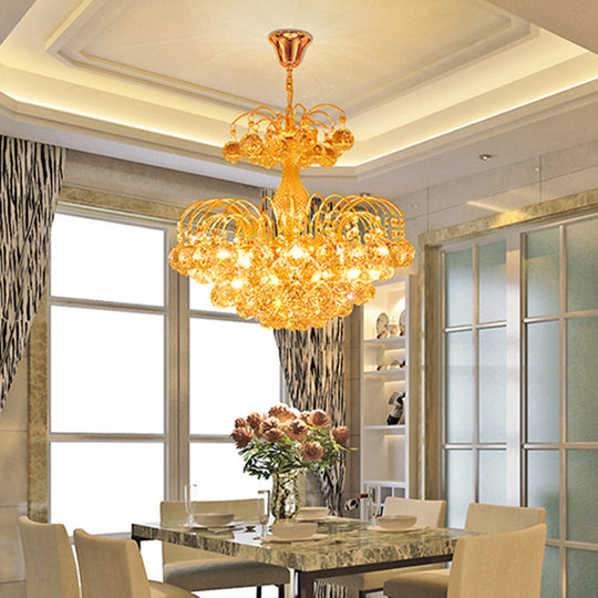 Contemporary 8-Light Chrome/Gold Cascade Chandelier With Crystal Ball Shade 16’/19.5’ Wide