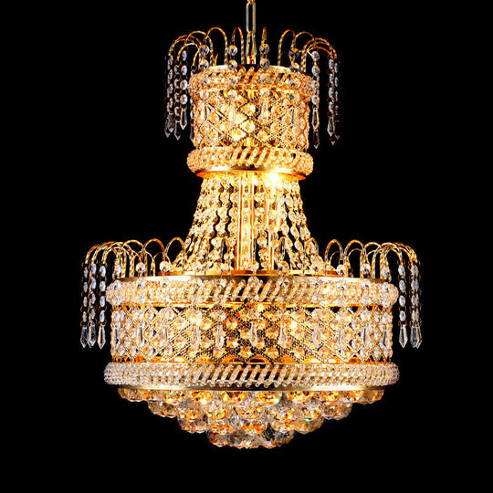 Modern Gold Chandelier Light With Mushroom Crystal Shade - 5/8 Lights 16’/19.5’ Wide